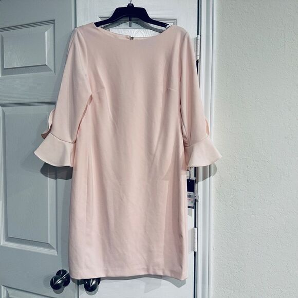 Karl Lagerfeld Paris Women's Tulip Sleeve Crepe Dress - Picture 2 of 11